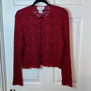Vintage Connected Apparel Ruby Red Lace Cardigan Size Large Made in USA